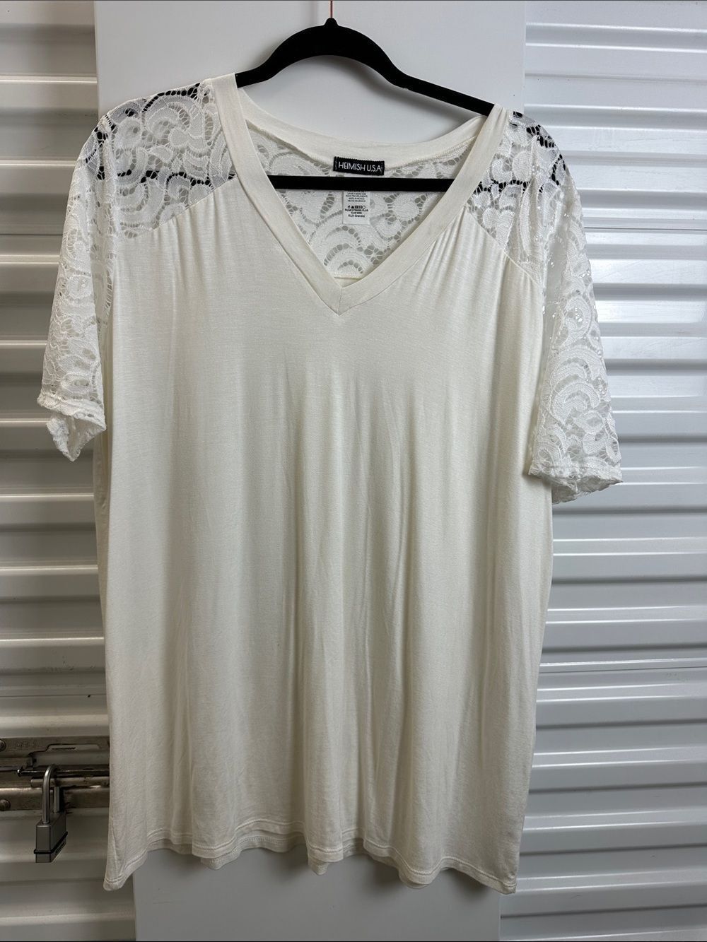 Heimish Cream V-Neck Shoulder Short Sleeve Top